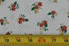 By 1/2 Yd, Vintage, Red & Green Poinsettias/Gold Music Instruments on White,V435