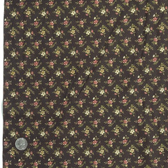 VTG Calico Ditsy Tiny Flowers Pink Cream Green On Brown Cotton Fabric BTY Granny