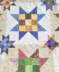 2 yds Cheater Quilt Fabric Cotton Green Mauve Blue Yellow Tan 36″ Wide