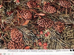 1/2 Yd Pine Cones Branches Needles Green Brown Cotton Fabric Japan Hobby Lobby