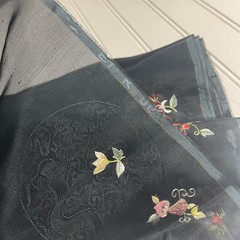 SILK Blue-Gray- flowers FABRIC 3 Yards x 21 Inches Wide or 108 Inches x 21 Wide