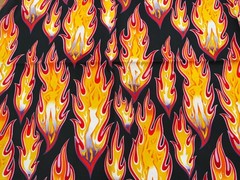 Alexander Henry Fabric Fire Girls 2003 Black 1 Yard Pinup Girls Flames
