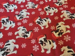 Black & White French Bulldogs w/stocking hats 100% cotton Fabric New