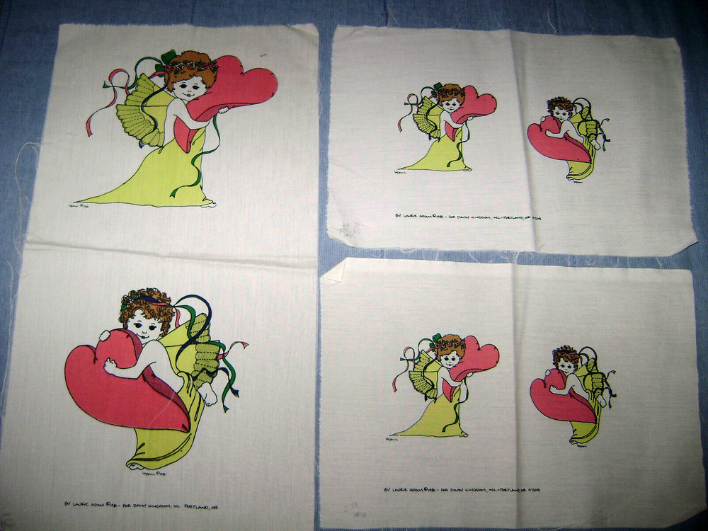 RARE 1981 Daisy Kingdom Laurie Adam Fabric Panels Cupid Valentine