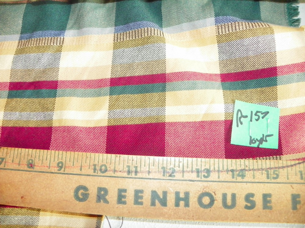 Green Red Yellow Plaid Fabric / Upholstery Fabric 1 Yard R157