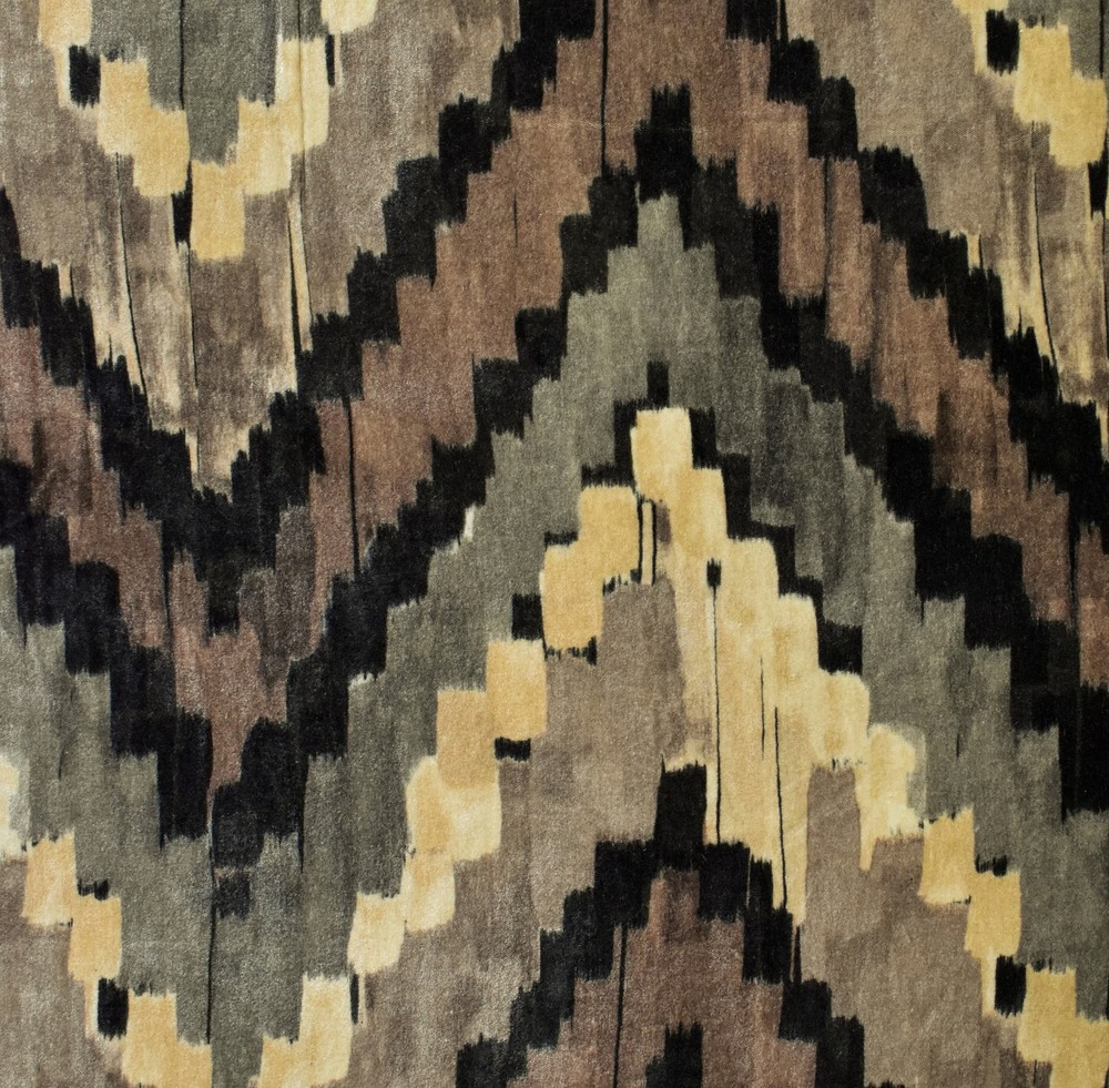 Beige, Brown, Gray & Black Chevron Digital Printed Velvet Fabric By The Yard