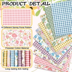 Hahafelt 10 Pcs Floral Gingham Quilting Fabric Bundles 20 x 20 Inch