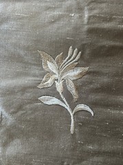Floral Embroidered Dupioni Silk Fabric BTY Metallic Mocha W54”