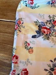 Floral Stripe Fabric 97” X 61” Yellow Cream Stripe Roses Flowers Defect Read