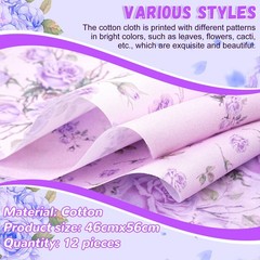 12pcs Purple Printed Polyester Quilting Fabric Bundles 18″x22″ for DIY Crafts
