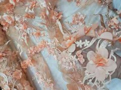 “Dusty Rose 3D Floral Beaded Lace Fabric – Sold by the Yard, Ideal for Prom and