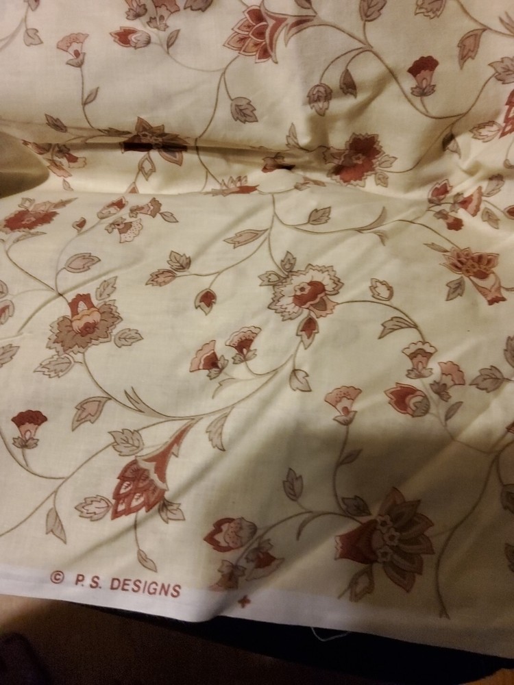 Vtg PS Designs Pink Mauve & TanFloral Sewing Quilting Pink Fabric 4 Yards + 23″