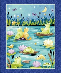 36″ X 44″ Panel Paul’s Pond Susybee Lake Frogs Water Cotton Fabric D487.92