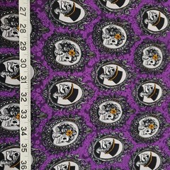 Steam Punk PURPLE Oval Dasmark Cameo Skull Top Hat Adored Flowers 1 Yd
