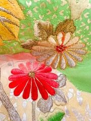 Vintage Japanese Furisode kiomono fabric silk 63” X 14” Multicolor Floral v308