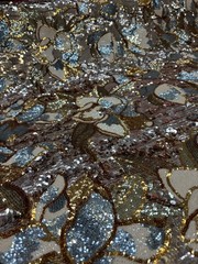 Sequin Stretch Fabric Silver Gold Multi Embroidered Mesh for Gowns
