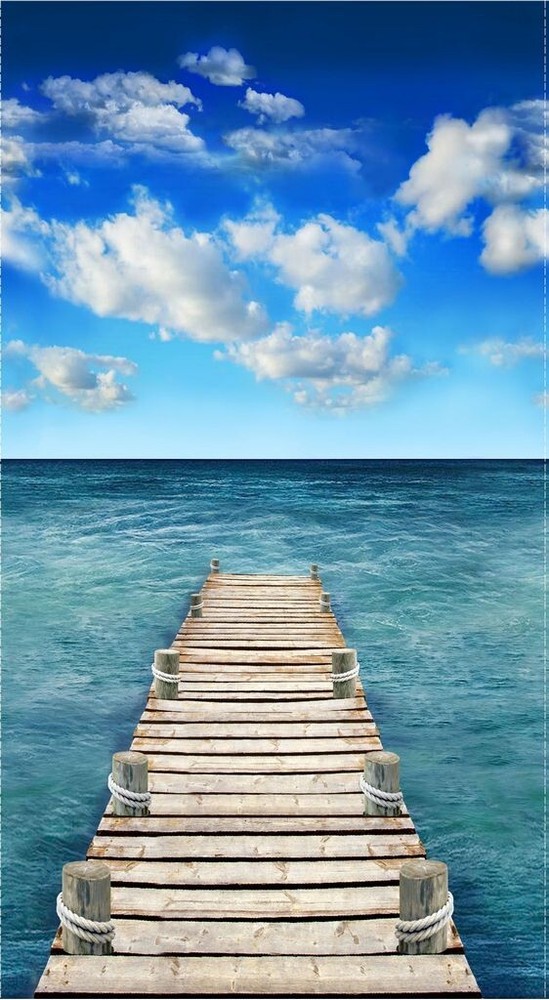 23″ X 44″ Panel Sea Boardwalk Ocean Beach Nautical Blue Cotton Fabric D479.86