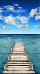 23″ X 44″ Panel Sea Boardwalk Ocean Beach Nautical Blue Cotton Fabric D479.86