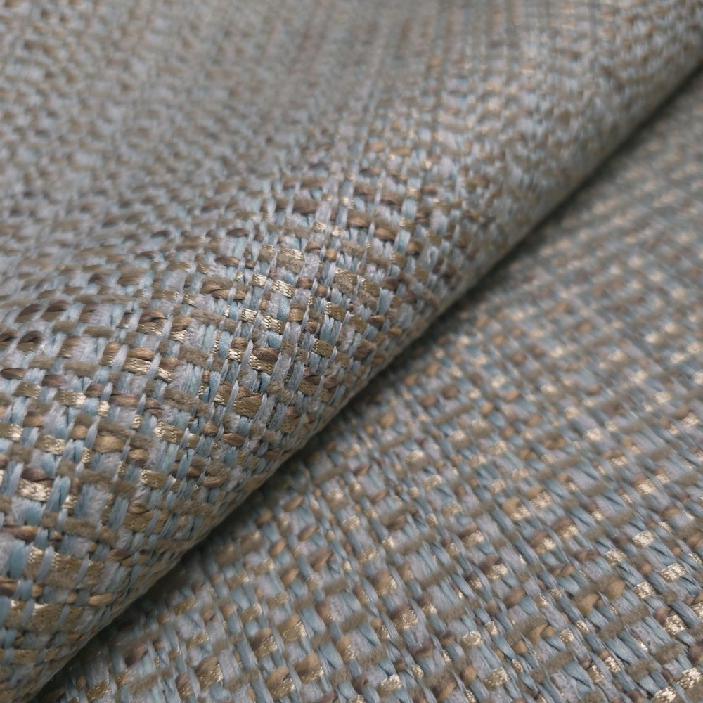 Robins Egg Boucle Tweed 56″ By The Yard Gold Ribbon Heavy Upholstery Fabric