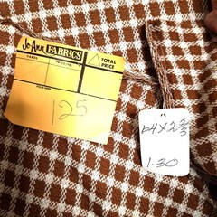 Vintage Double Knit Tube Fabric 2.72 Yards Brown White Houndstooth Check 1970s