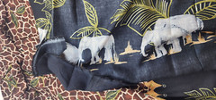 Vintage Fabric * Elephant scarf * 100% Silk – 36″ x 57″