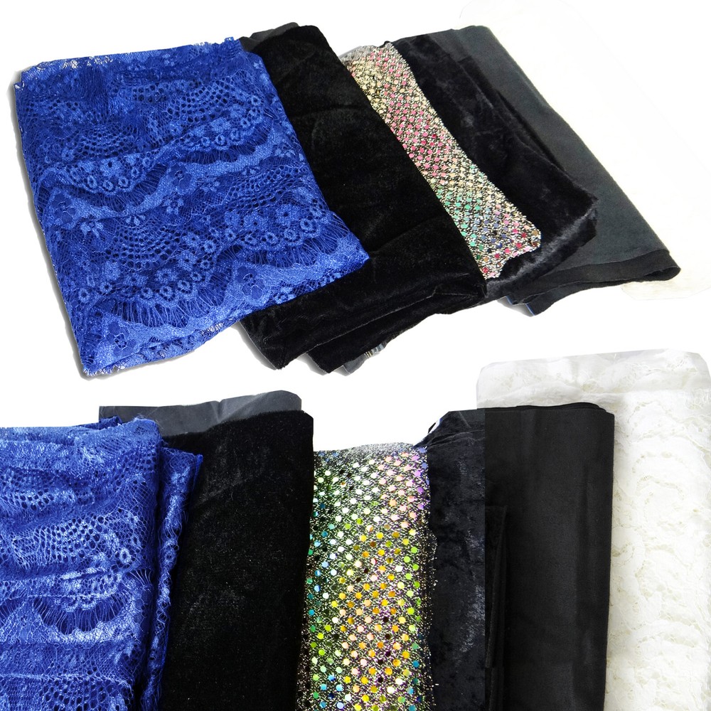 6 Big Piece Lot Hobby Fabric Yards Doily Lace Micro Suede Remnants Crafts Sewing