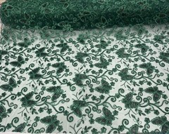 Emerald Butterfly Sequin Lace 3D Embroidered Floral Mesh Couture Beaded Fabric
