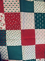 VTG Red Green Calico Dots Holly Patchwork 3 ” Squares Christmas Cheater BTHY