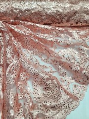 Fabric Sold by The Yard Coral Embroidery Lace Sequin On Mesh Prom Dress Damask