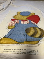 Vintage Spring Mills Racoon Fabric Cut Sew Pillow Panel 7515 Overalls With Flaws