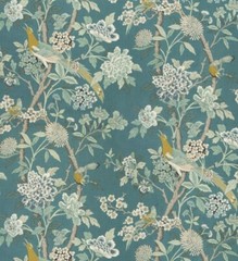GP & J BAKER CURTAIN FABRIC ‘HYDRANGEA BIRD – TEAL’ 1 METRE 100% LINEN CHIFU