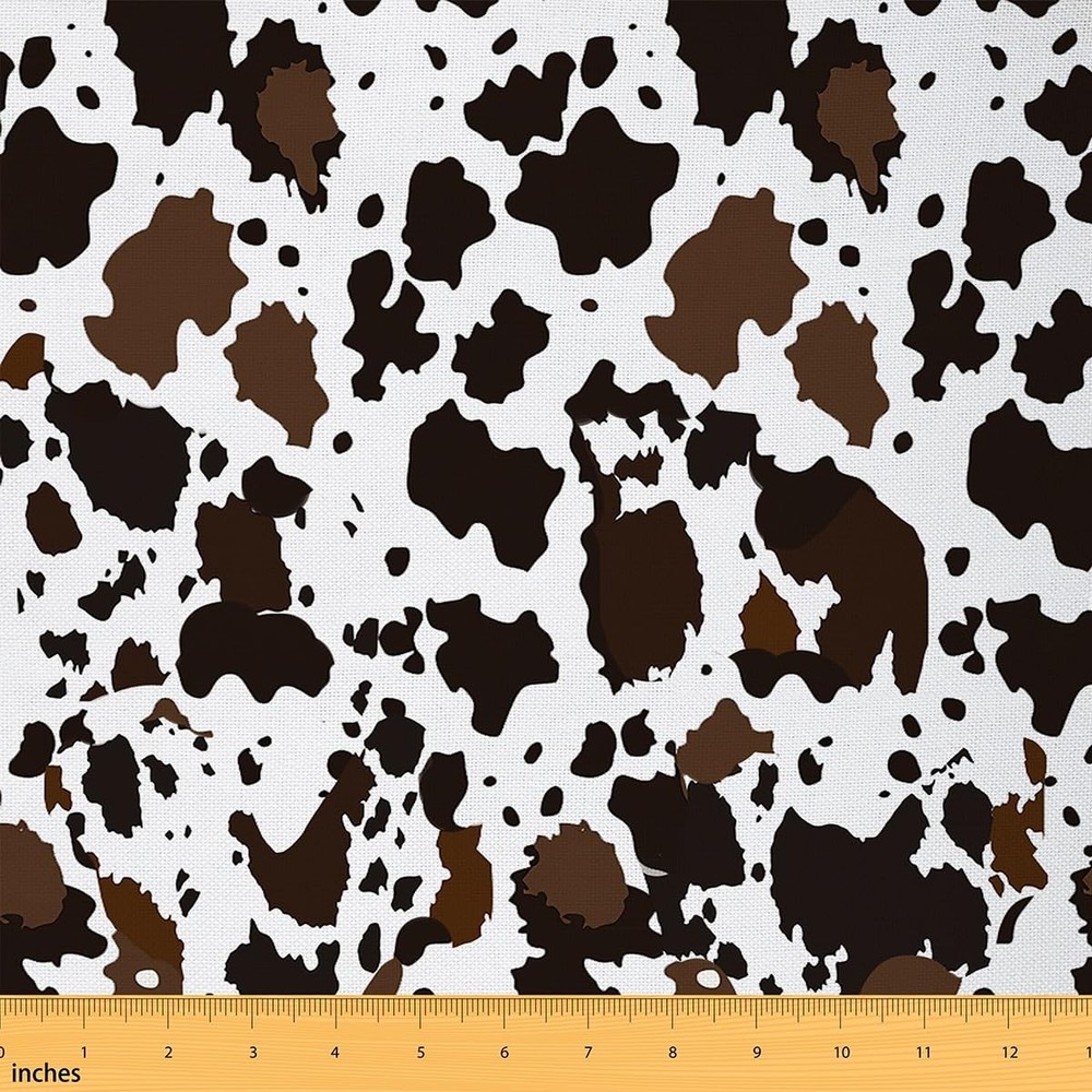 Manfei Cow Print Fabric By The Yard Soft Flannel Polyester Brown White Cow Fur