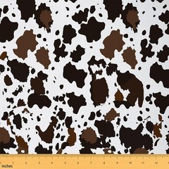 Manfei Cow Print Fabric By The Yard Soft Flannel Polyester Brown White Cow Fur