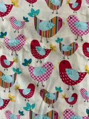 1 Yard 12” x 43” Wide Colorful Birds on Pale Cream Background Cotton Fabric