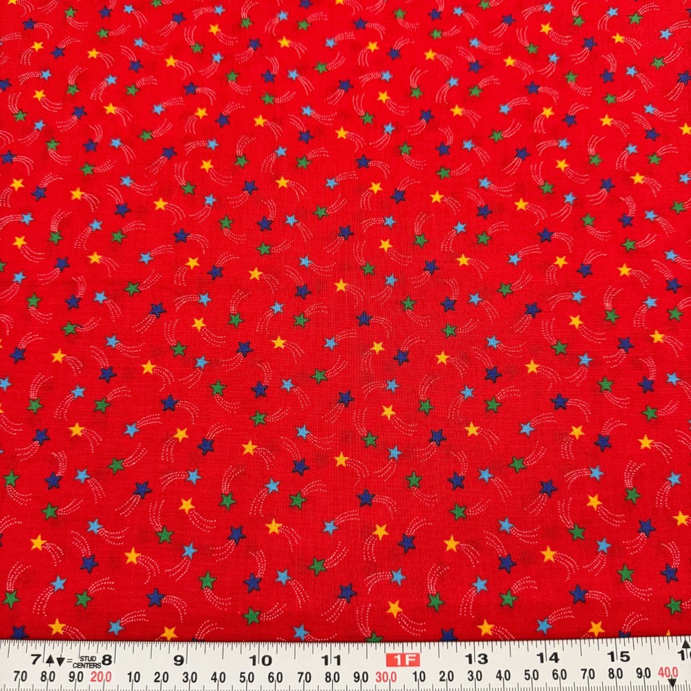 Vintage Cranston Shooting Stars on Red Cotton Fabric by the HALF YARD 18″ x 44″