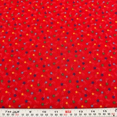 Vintage Cranston Shooting Stars on Red Cotton Fabric by the HALF YARD 18″ x 44″