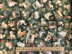 LIL FARMERS FARM ANIMALS ON GREEN HORSE PIG COW Cotton Fabric QT HALF YD