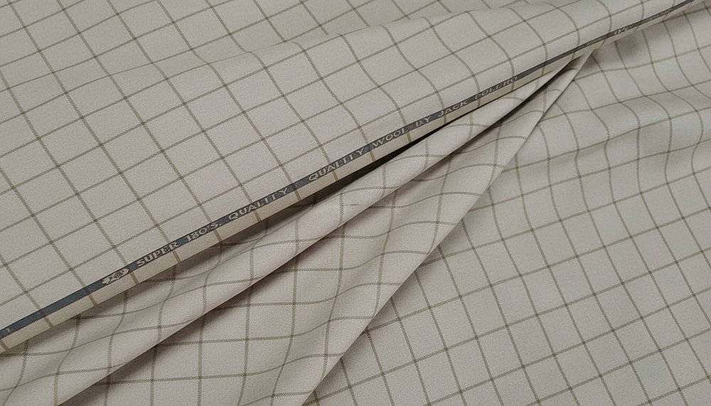 Beige Windowpane Checked Suiting Fabric Cashmere Wool