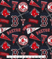 Boston Red Sox Vintage Fabric, HALF YARD, Baseball 100% Cotton Fabric-Washed