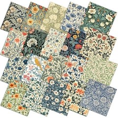 William Morris Floral Fabric Squares 10×10 Inch Quilting Bundle 20 Pcs