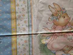 100% cotton crib size quilt top calico bunnies pastel colors 36″ w x 45″ h