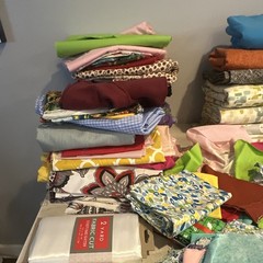 Assorted Multicolor Fabric Pieces & Scraps Lot, Mixed Prints