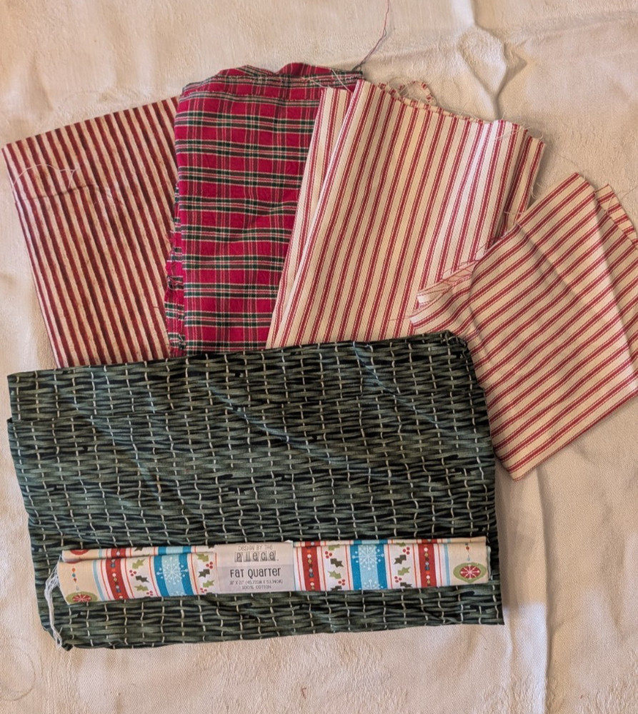Assorted Print Fabric Remnants Lot – Kona Bay Green & Red Stripes Checks
