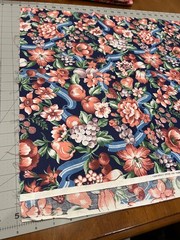 VTG floral grape fruit cotton fabric with blue ribbon – Peter Pan fabrics – 1 yd