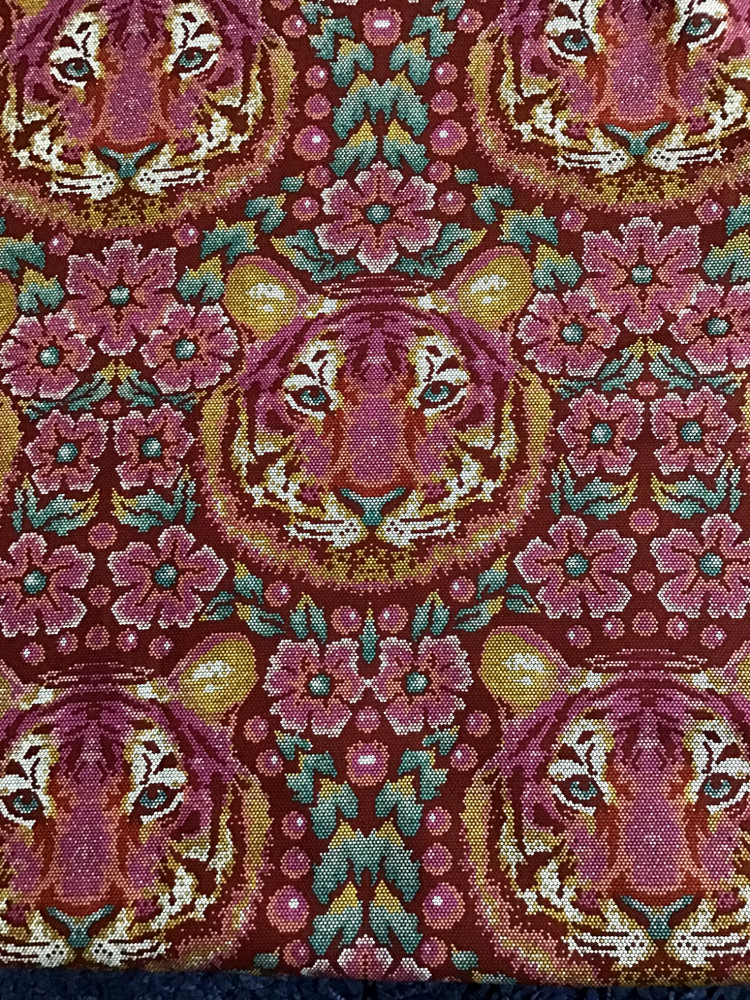 FQ EDEN Tiger Tula Pink Floral Red/Pinks Animal Cat Cotton Quilt Fabric
