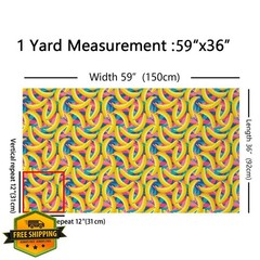 Manfei Banana Pattern Fabric Yellow Pink 1 Yard