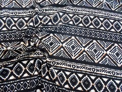 Fabric Printed Liverpool Textured 4 way Stretch Aztec Black Brown Ivory K302