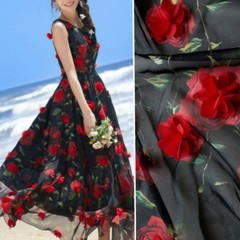 3D Embroidered Flower Sheer Chiffon Fabric Bridal Wedding Dress Cloth 100*150 cm