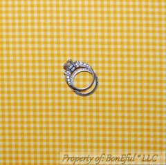 BonEful Fabric FQ Cotton Quilt VTG Bright Yellow White Baby Gingham Check Stripe