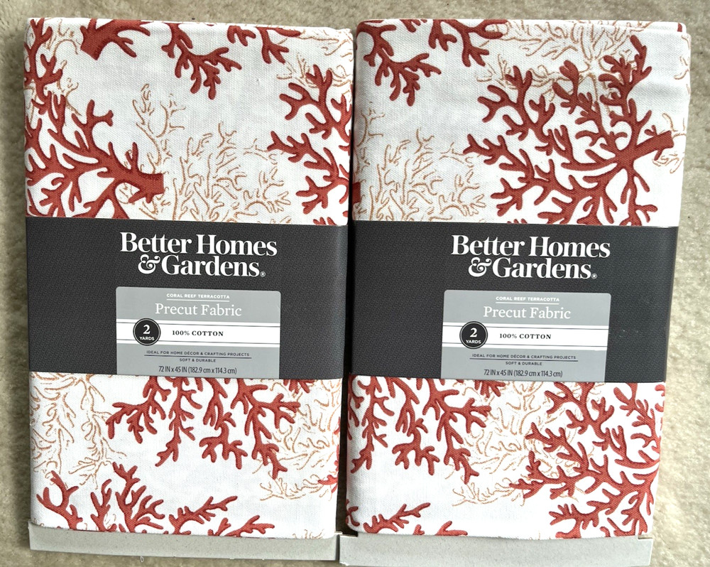 2 Better Homes & Gardens 100% Cotton CORAL REEF TERRACOTTA Fabric 2 Yards Each